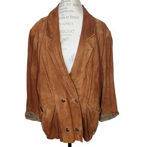 Vintage Peruzzi Italy Suede Leather Jacket Tan Brown Womens 44 Medium Retro 80s